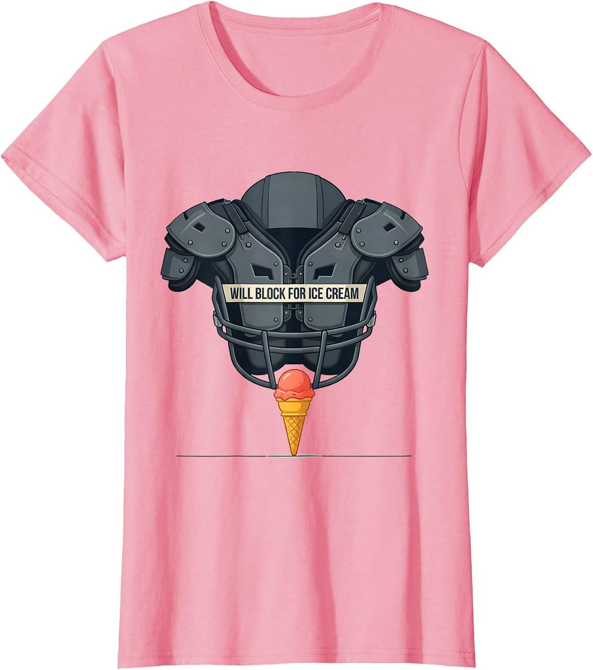Women's Will Block For Ice Cream Funny Football Lineman Humor T-Shirt - Pink