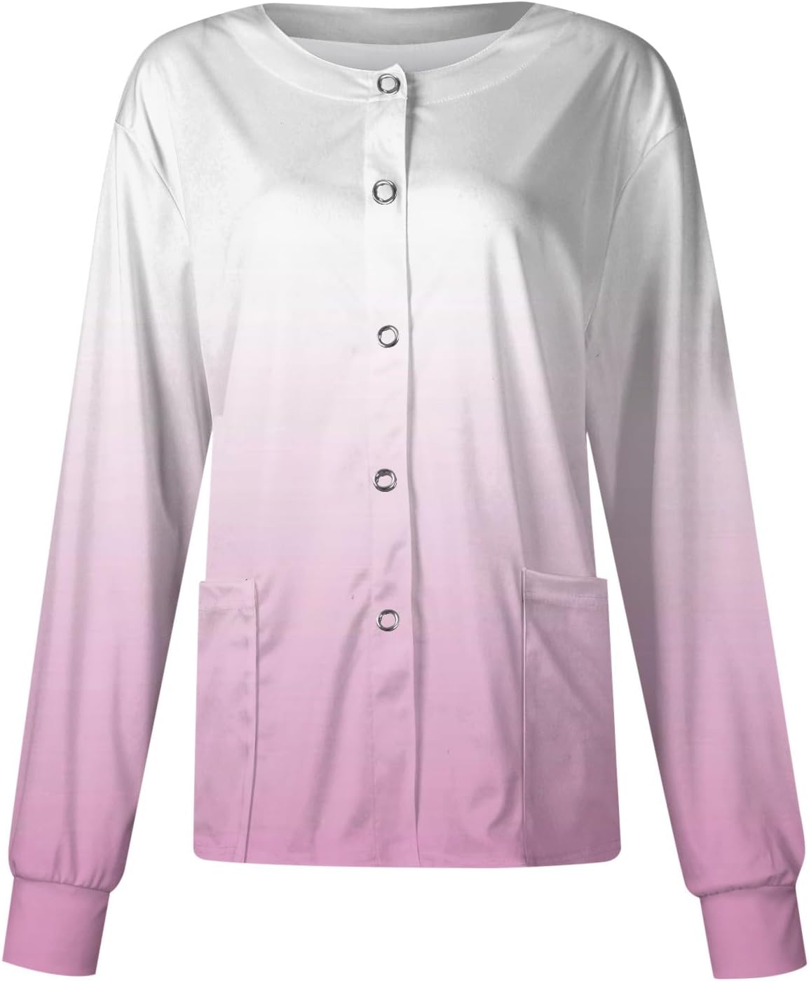 Scrub Jacket Printed Nurse Jackets Long Sleeve Button Down Plus Size Scrubs Medical Work Uniform with Pocket S-5XL - 03-white