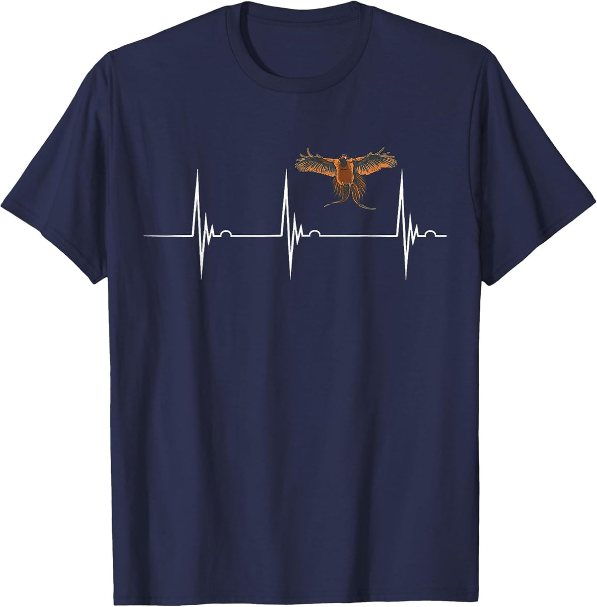 Pheasant Hunting Heartbeat EKG Pulse Pheasant Bird Hunter T-Shirt - Navy Blue