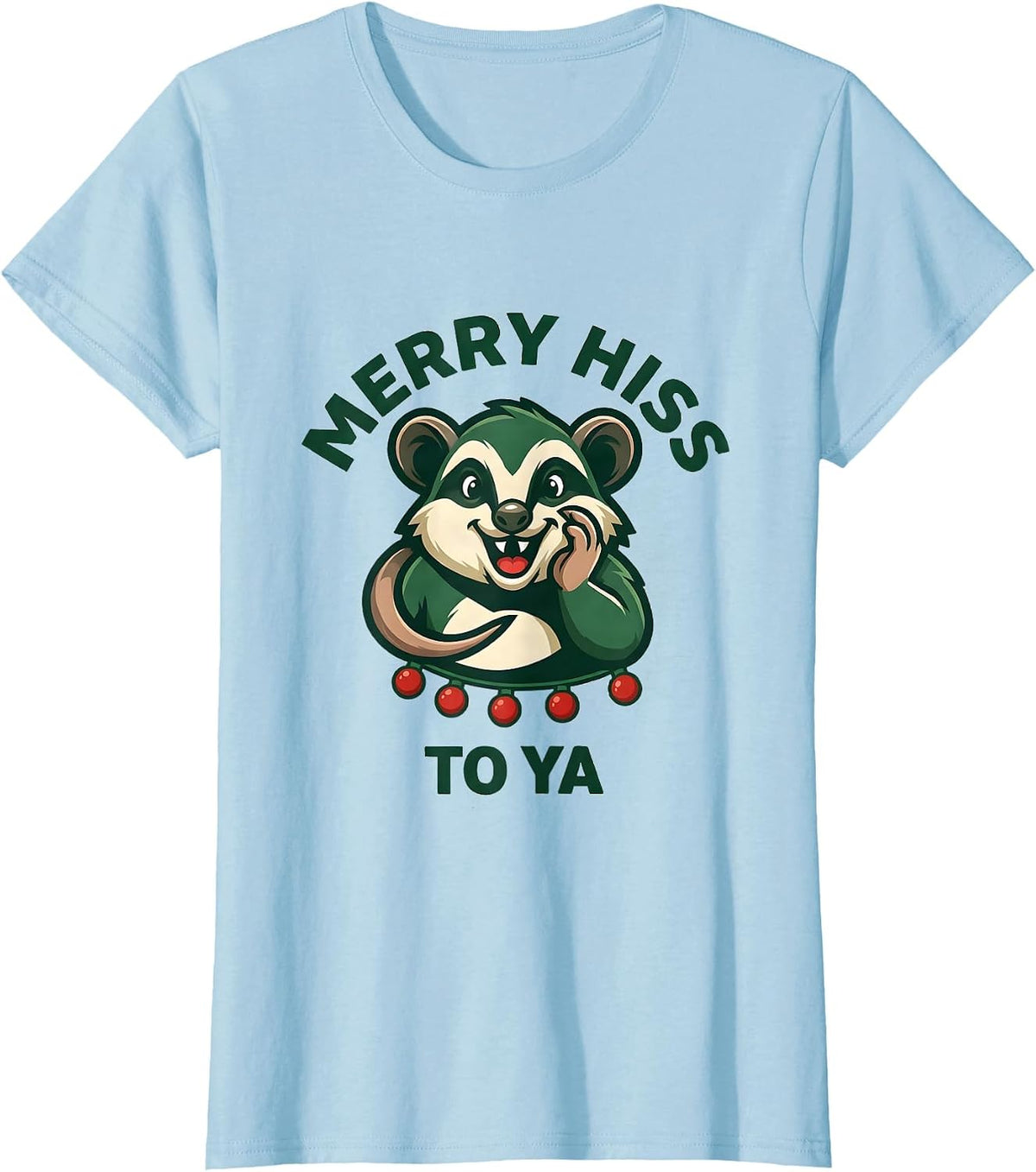 Merry Hiss To Ya Funny Opossum Ugly Sweater Christmas Humor T-Shirt - Baby Blue