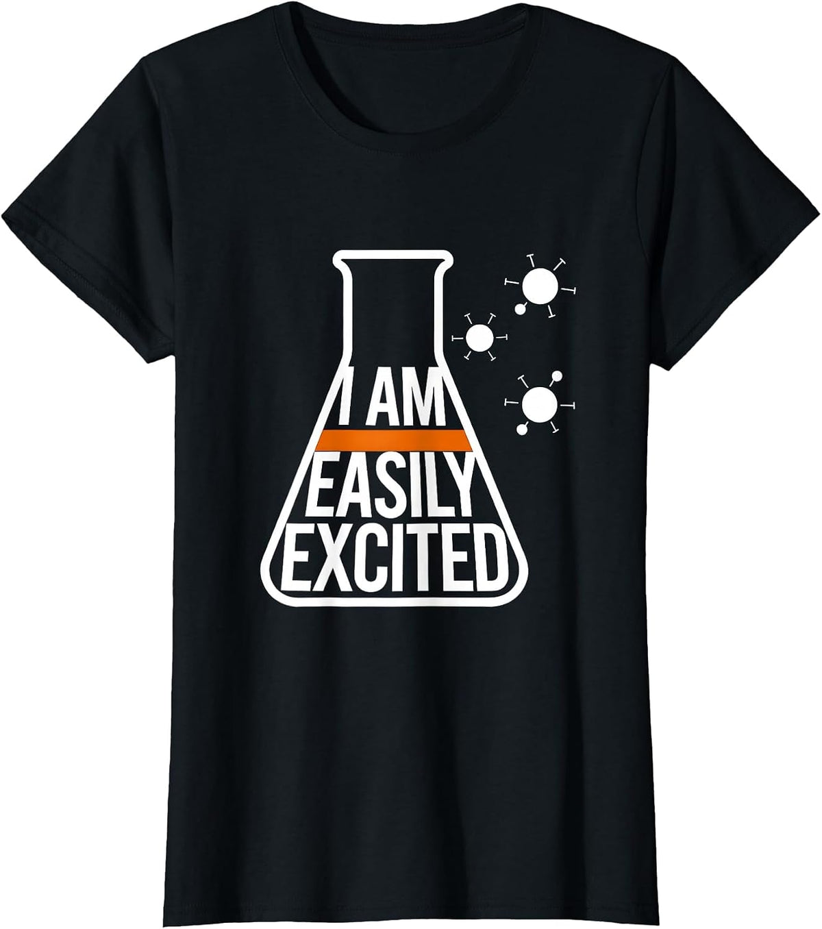 Women's I Am Easily Excited Brutalist Chemistry Nerd Humor Science T-Shirt - Black