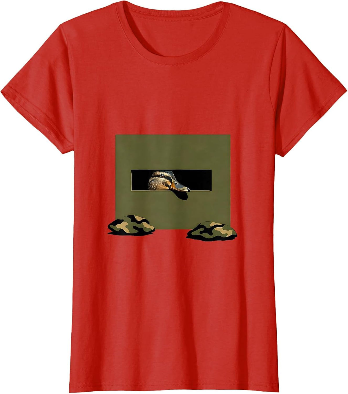 Narrow Eye Gap Camo Duck Outdoor Humor T-Shirt - Red