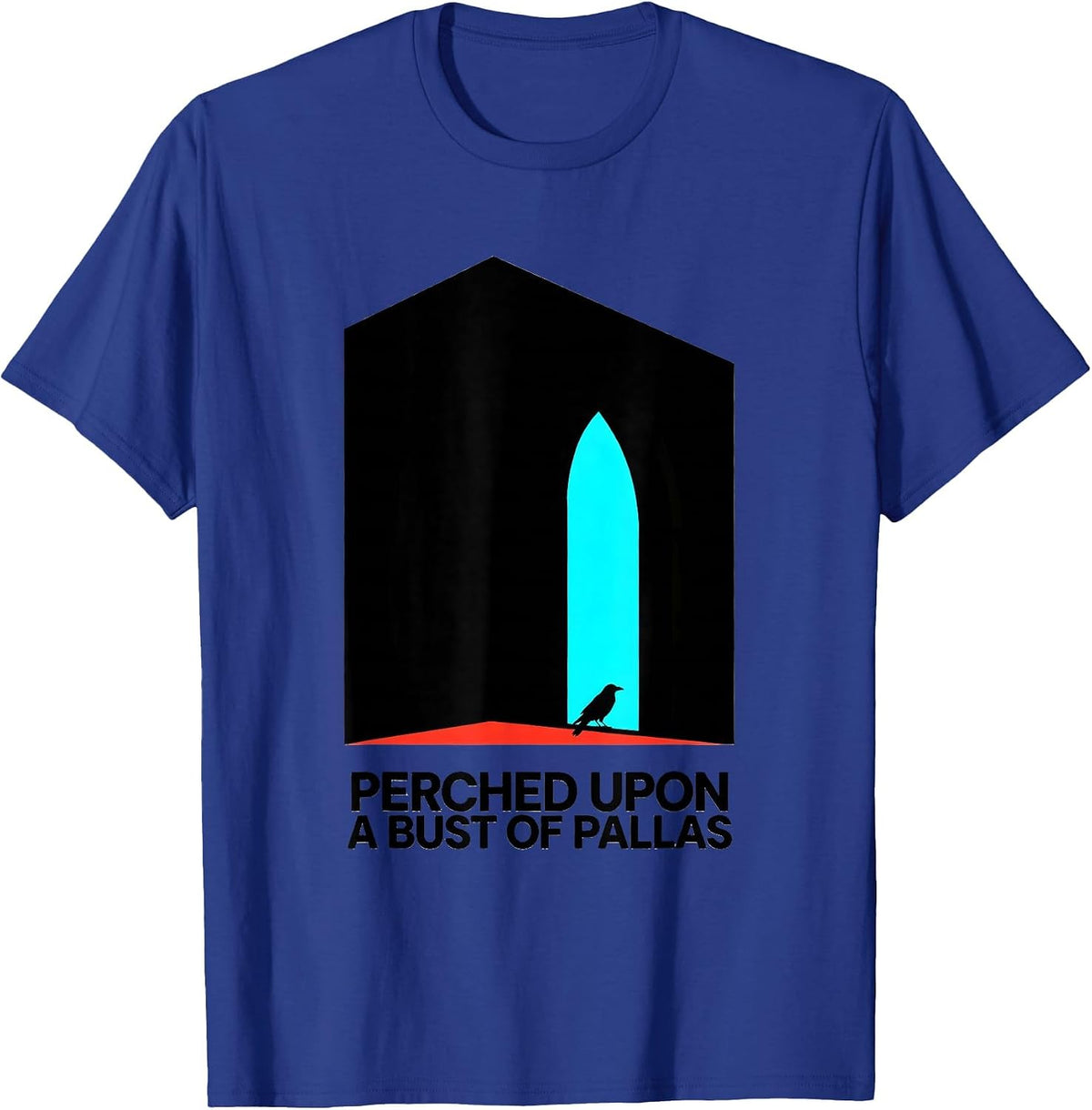 Perched upon a bust of Pallas Gothic Edgar Allan Poe Raven T-Shirt - Royal Blue