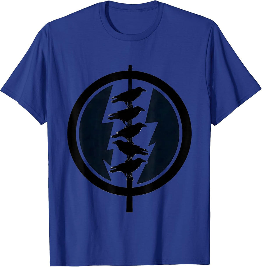 Crows on a Lightning Rod Illustration T-Shirt - Royal Blue