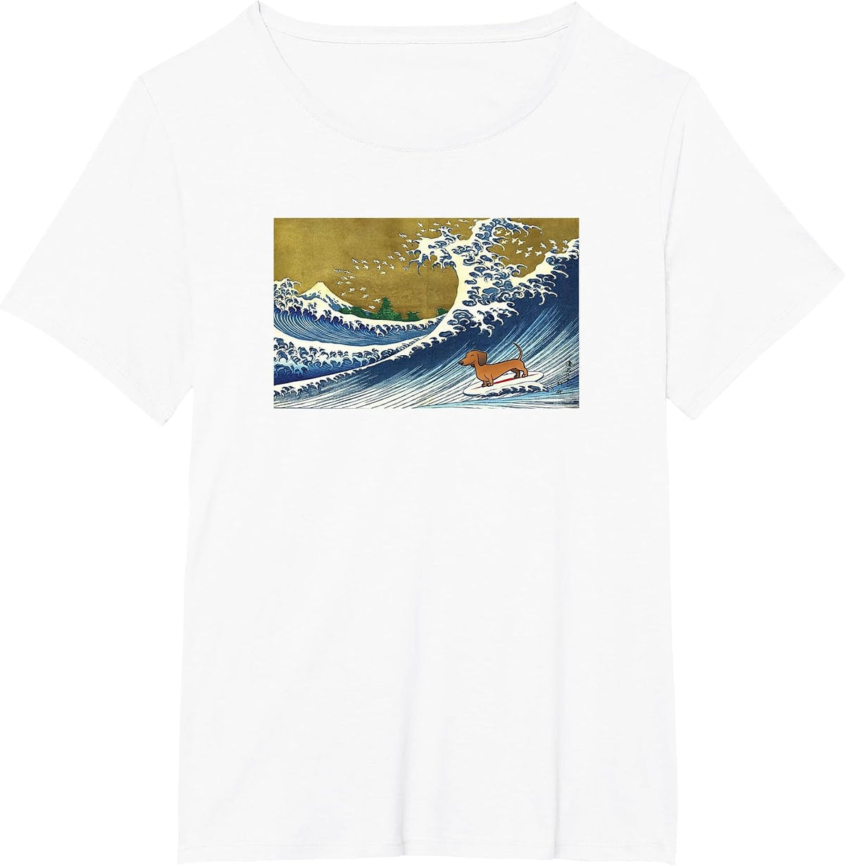 Funnny Retro Vintage Surfing a Wave Dachshund Lover T-Shirt - White