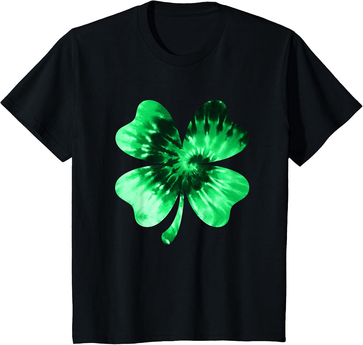 Tie Dye Shamrock Lucky Four-Leaf Clover St. Patrick's Day T-Shirt - Black