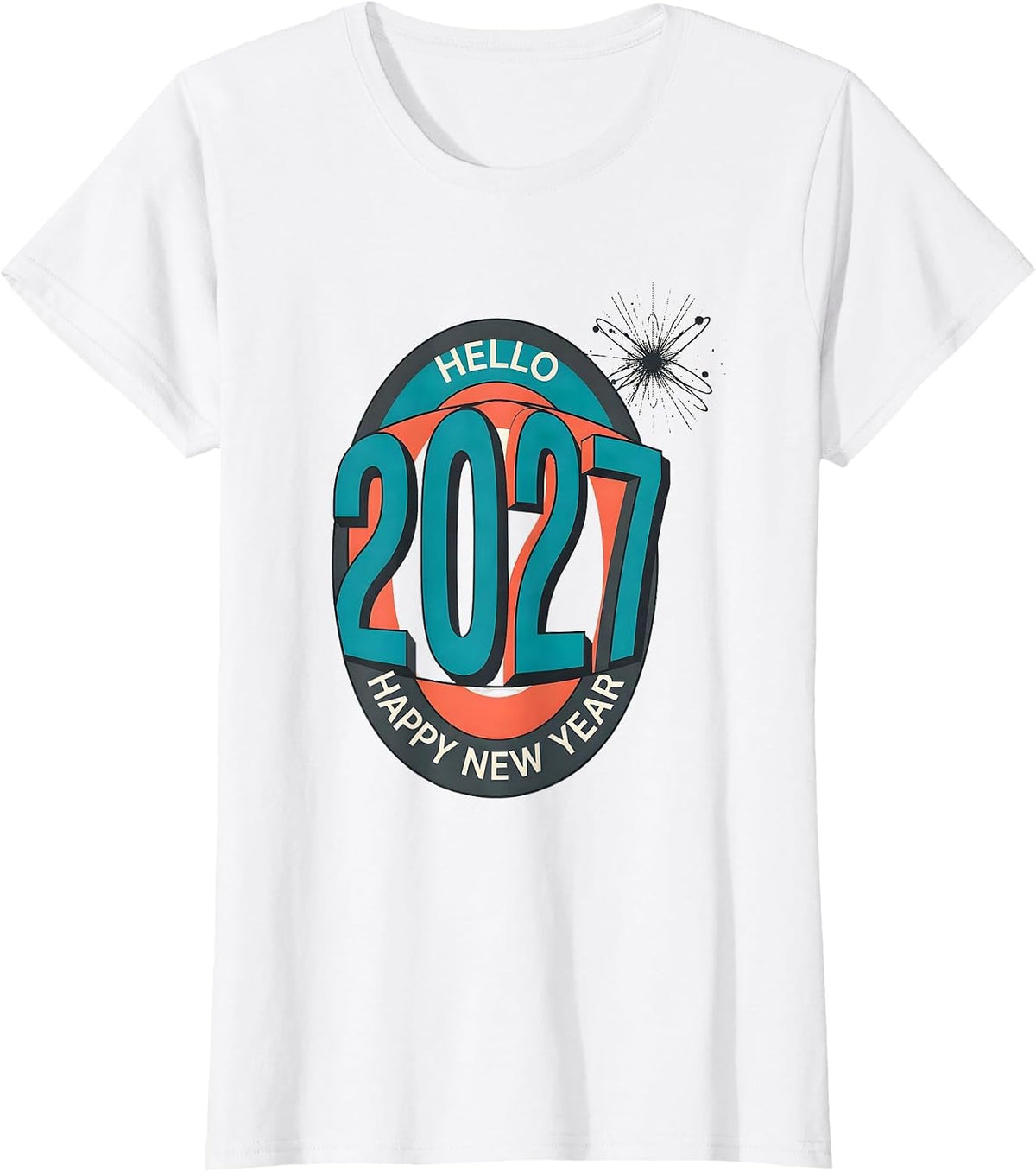Hello, 2027! Happy New Year Midcentury Modern Party Keepsake T-Shirt - White