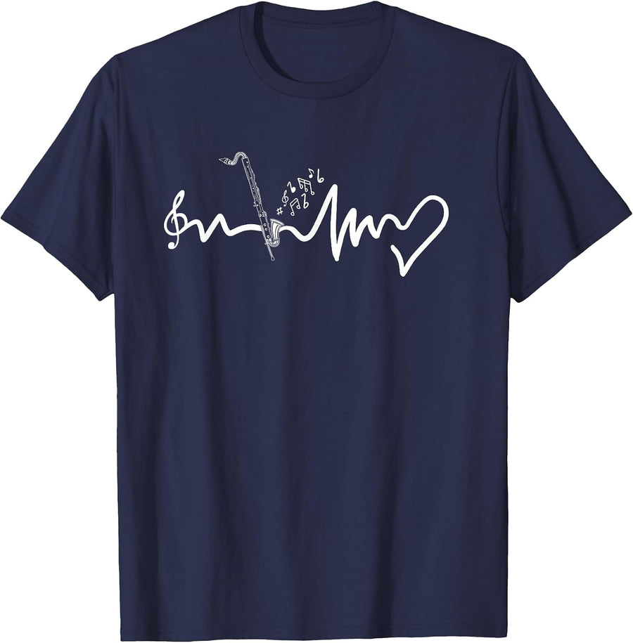 Bass Clarinet Heartbeat T-Shirt - Navy Blue