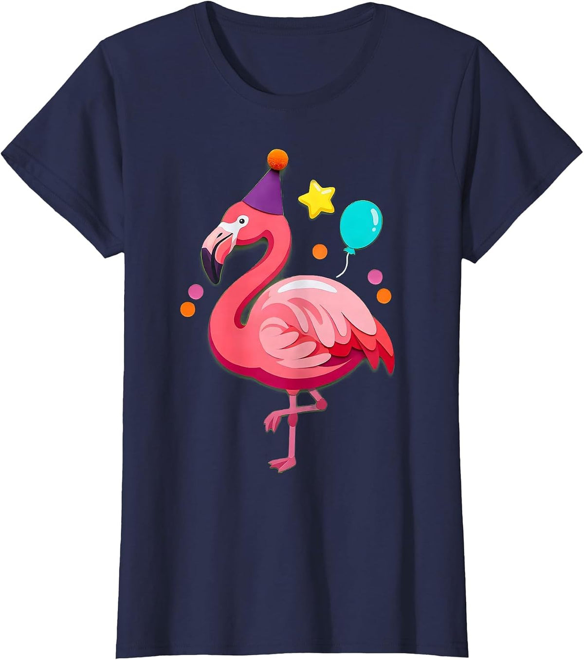 Women's Flamingo Birthday Party Hat Girls Birthday T-Shirt - Navy Blue