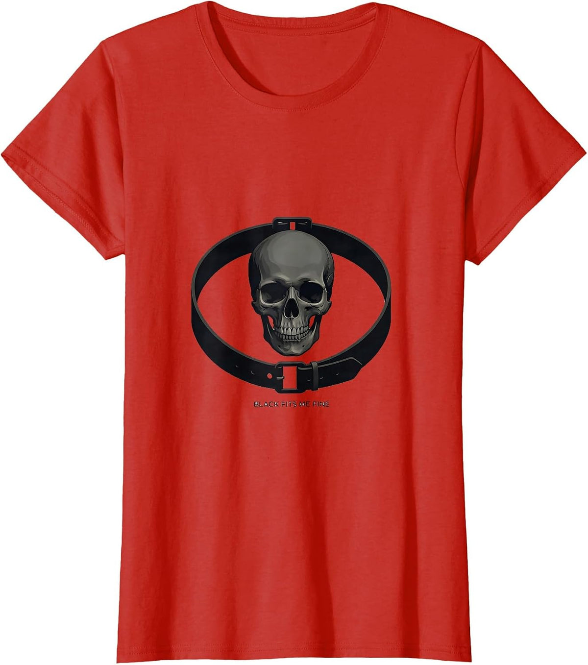 Women's Black Fits Me Fine Minimalist Goth Skull Alt Y2K Grunge T-Shirt - Red