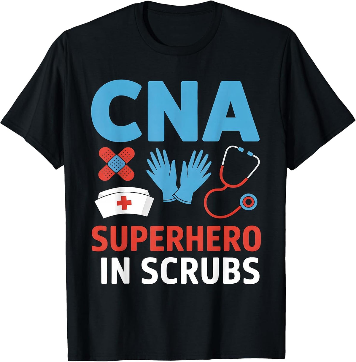 CNA Superhero in Scrubs Nursing Assistant Hospital Team T-Shirt - Black