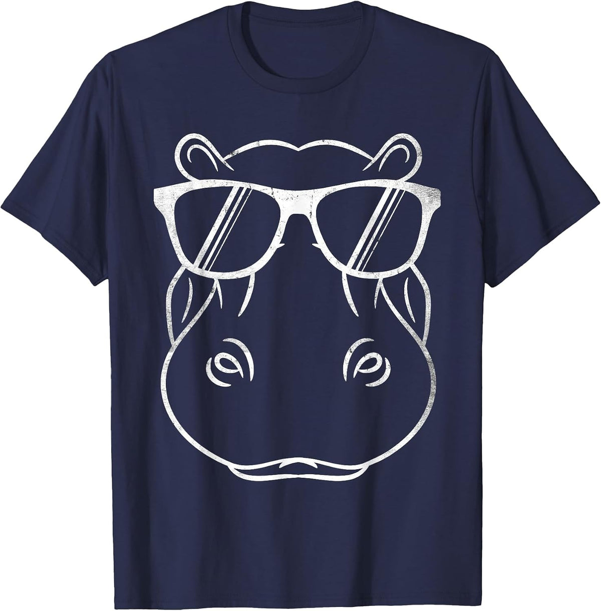 Funny Hippo Design Hippo with Sunglasses Cool Hipp T-Shirt - Navy Blue
