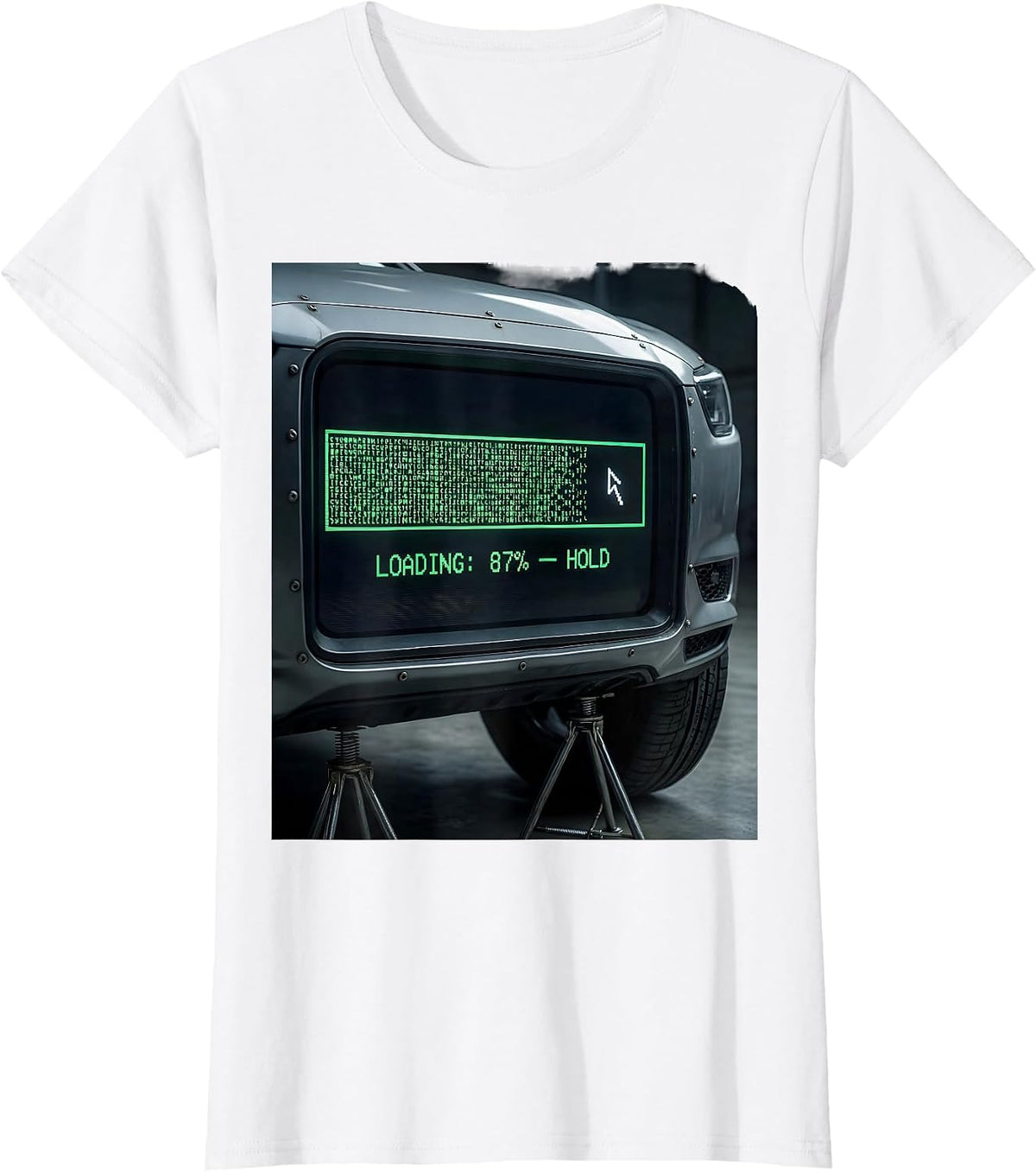LOADING: 87% — HOLD Funny Car Guy Mechanic Garage Humor T-Shirt - White