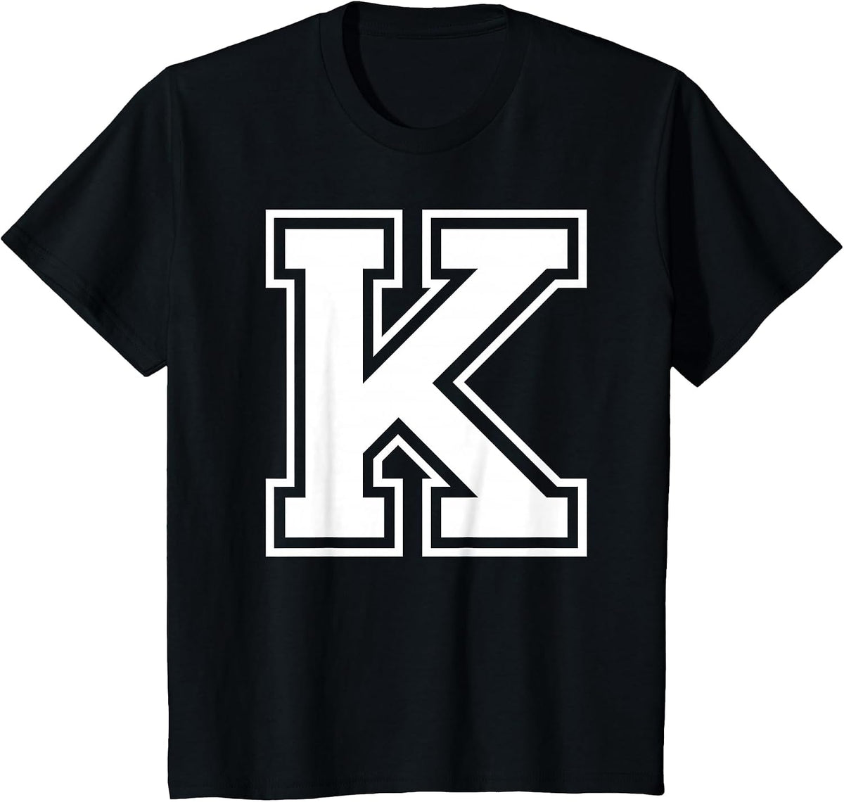 Letter K Capital Alphabet College Varsity Monogram Club T-Shirt - Black