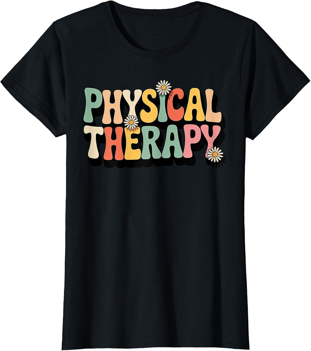 Physical Therapy Flower Patterns LMT PT Physical Therapist T-Shirt - Black