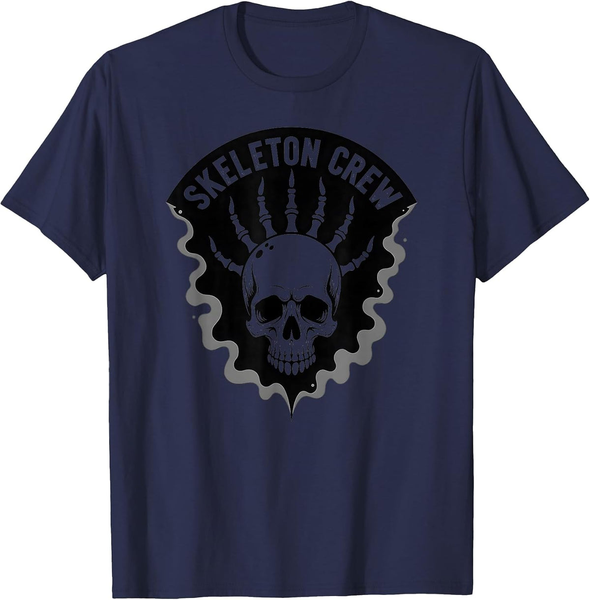 Skeleton Crew Gothic Skull Biker Gang Halloween Punk T-Shirt - Navy Blue