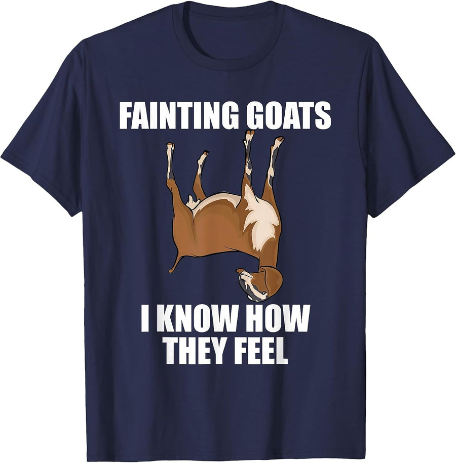 Goat Lover Farmer Fainting Goats I Know How They Feel T-Shirt - Navy Blue