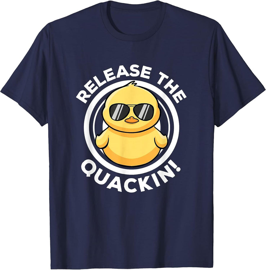 Release The Quackin I Love Duck Lovers Funny Yellow Duck T-Shirt - Navy Blue