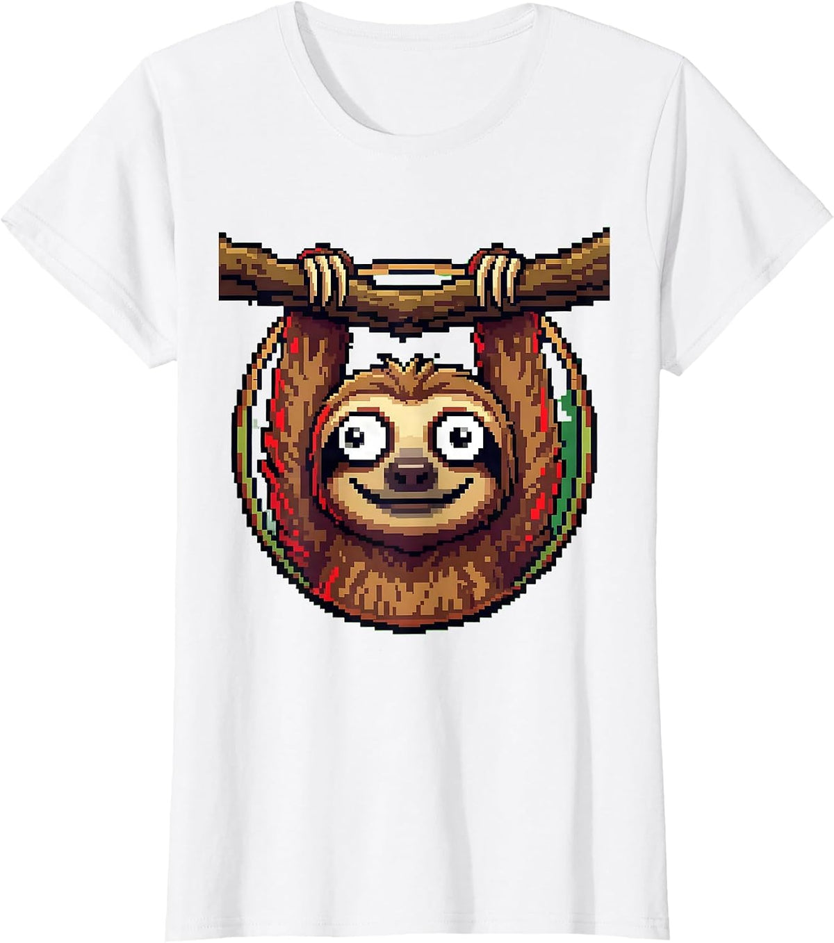 Googly-Eyed Sloth Hanging Upside Down Grin T-Shirt - White