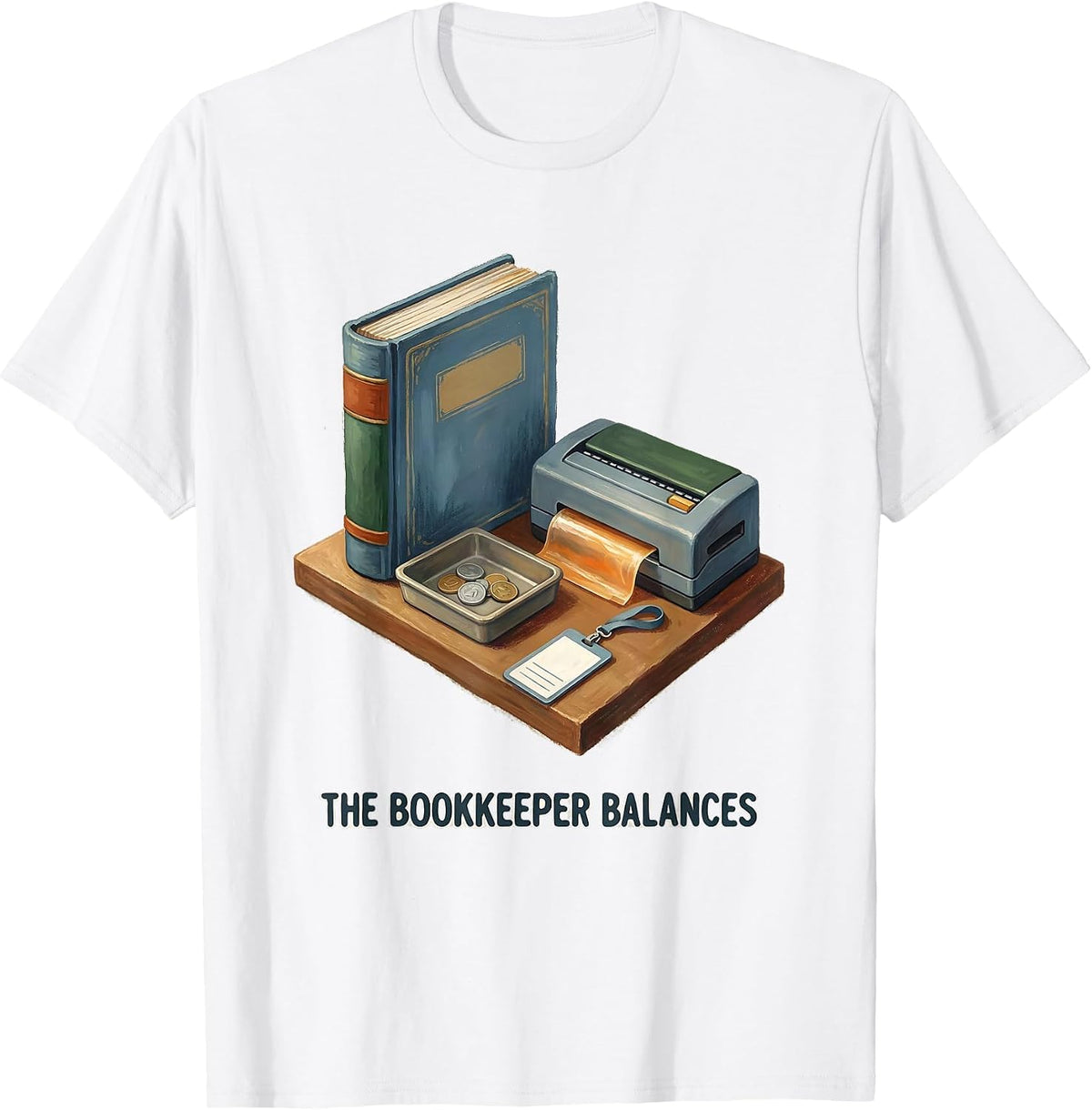 Men's The Bookkeeper Balances Playful Front Office Squad School T-Shirt - White