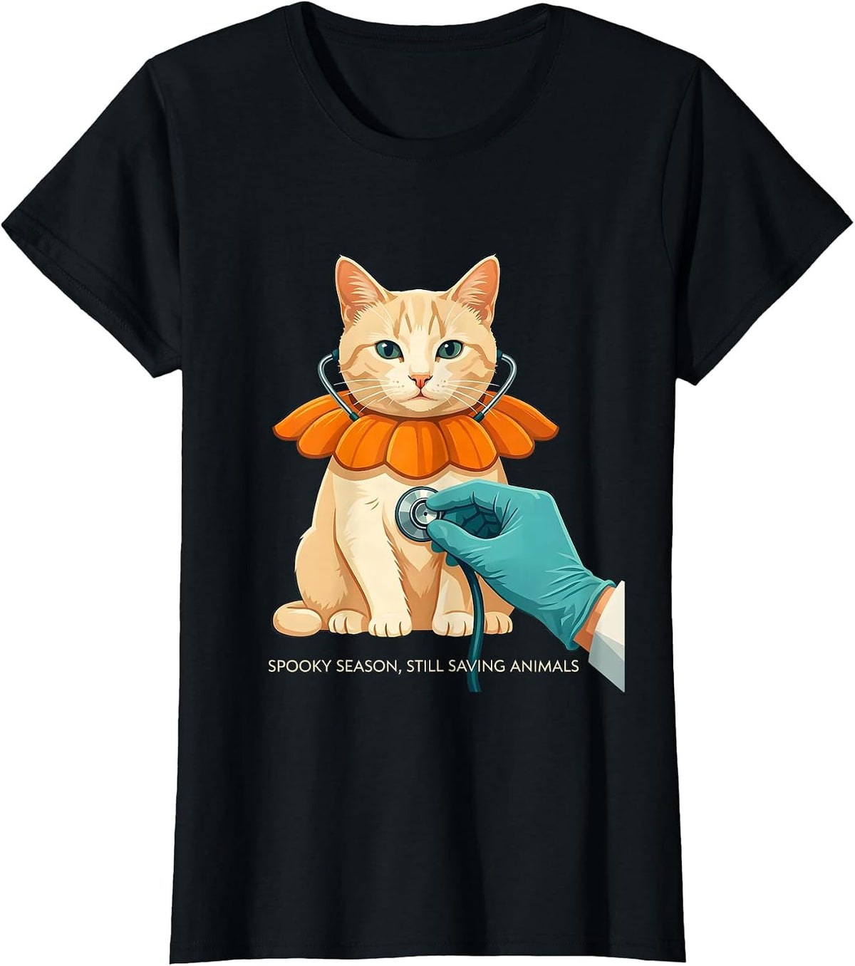 Women's Spooky Season, Still Saving Animals Funny Vet Tech Animal T-Shirt - Black