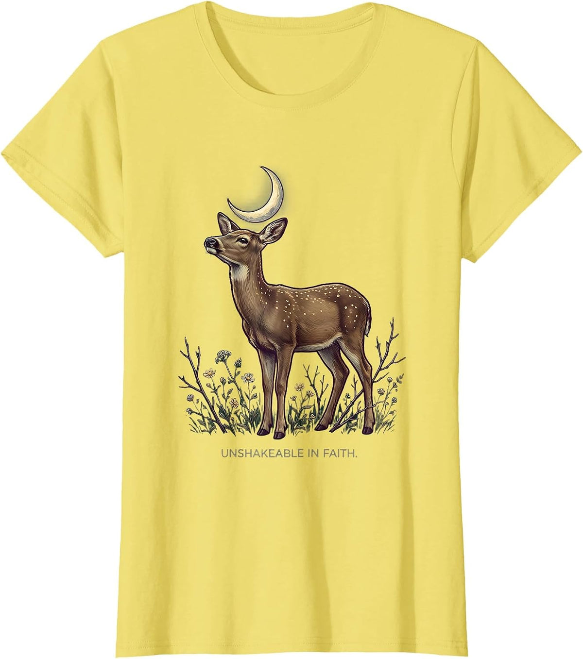 Women's Unshakeable In Faith Faith Over Fear Design T-Shirt - Lemon Yellow