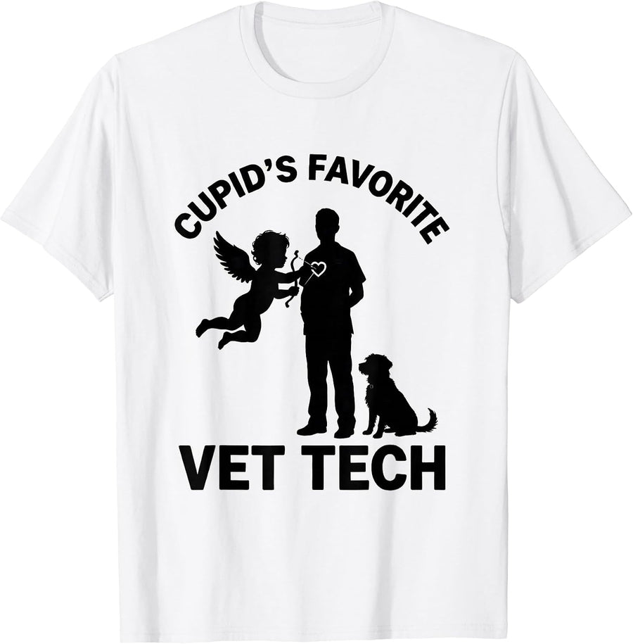 Men's Cupid's Favorite Vet Tech Funny Valentine Vet Tech Humor T-Shirt - White