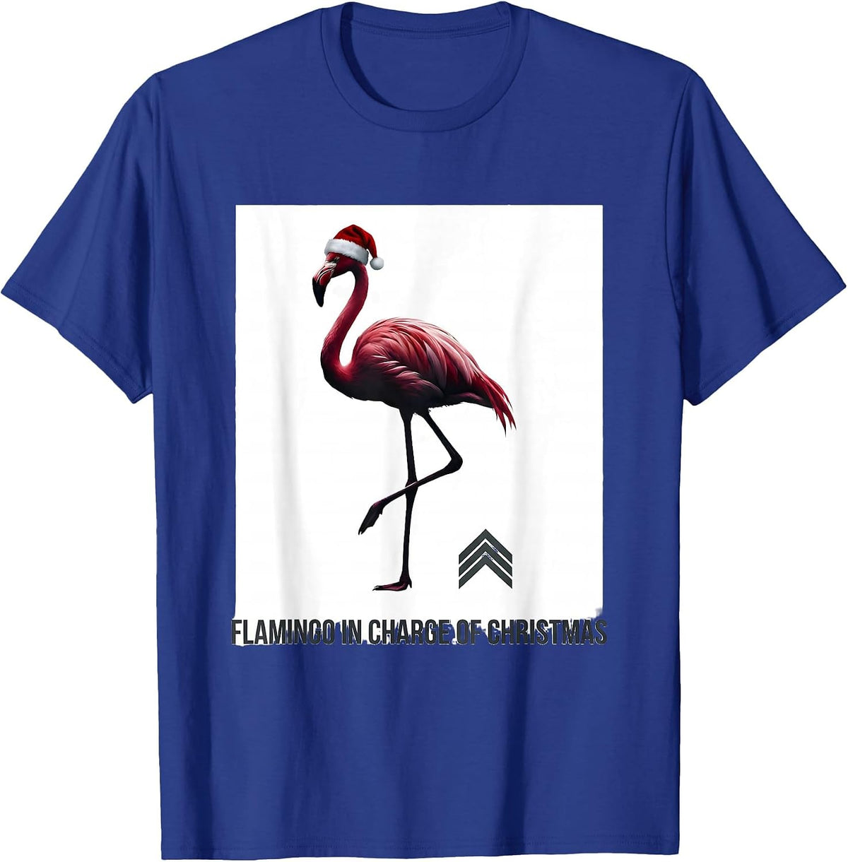 Men's Flamingo in Charge of Christmas Funny Animal Lover Holiday T-Shirt - Royal Blue