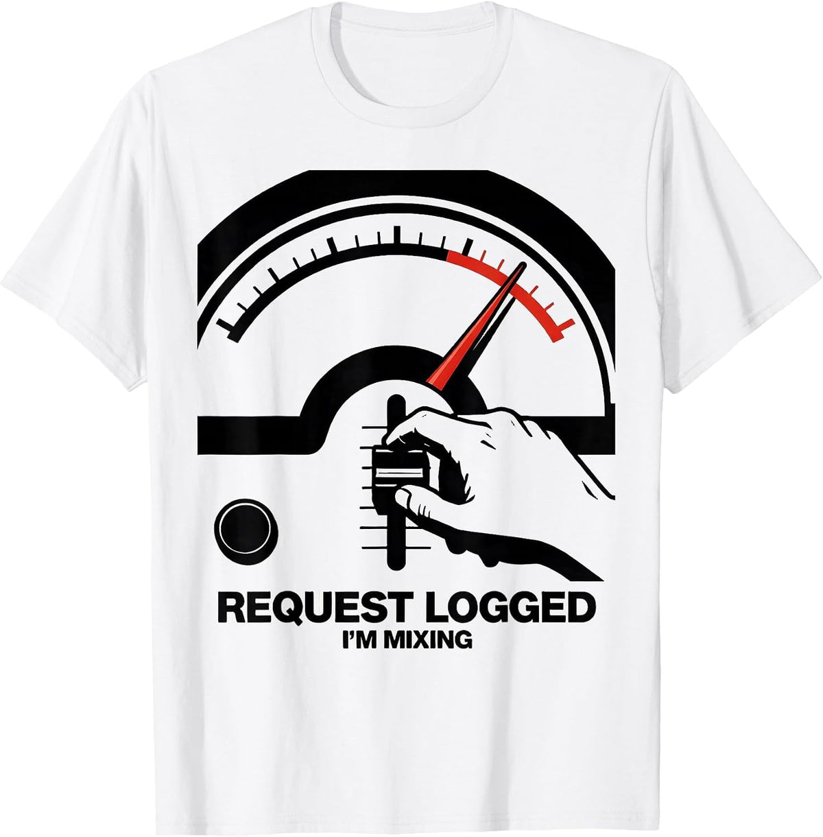 Men's Request Logged, I'm Mixing Brutalist DJ Humor Retro Tribute T-Shirt - White