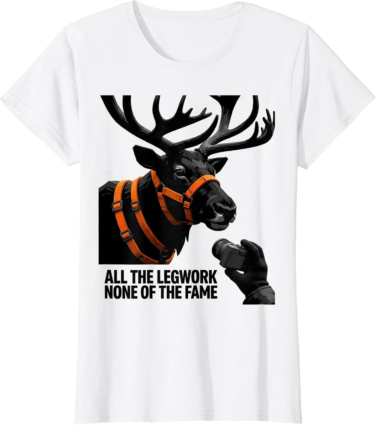Women's All The Legwork None Of The Fame Funny Reindeer Selfie T-Shirt - White