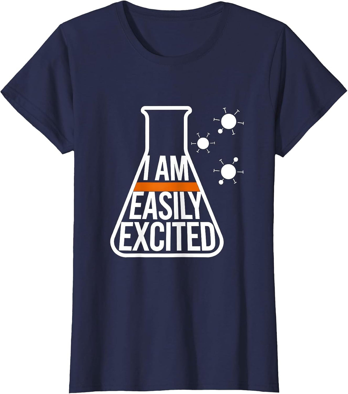 Women's I Am Easily Excited Brutalist Chemistry Nerd Humor Science T-Shirt - Navy Blue