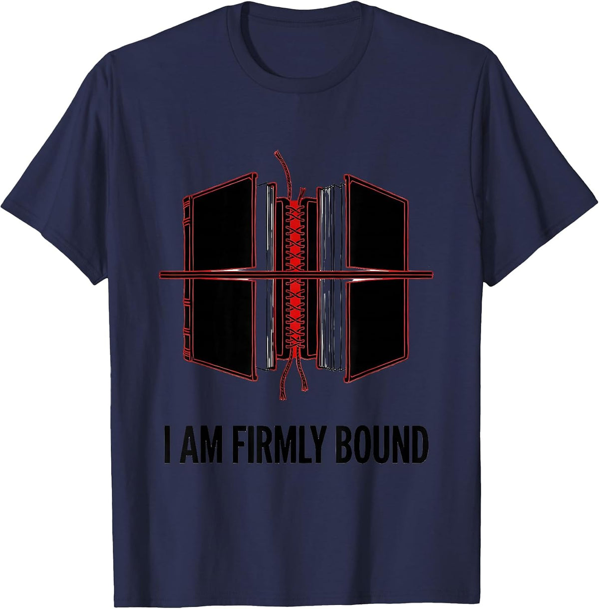 Men's I Am Firmly Bound Exploded Book Spine Literary Humor Novelty T-Shirt - Navy Blue