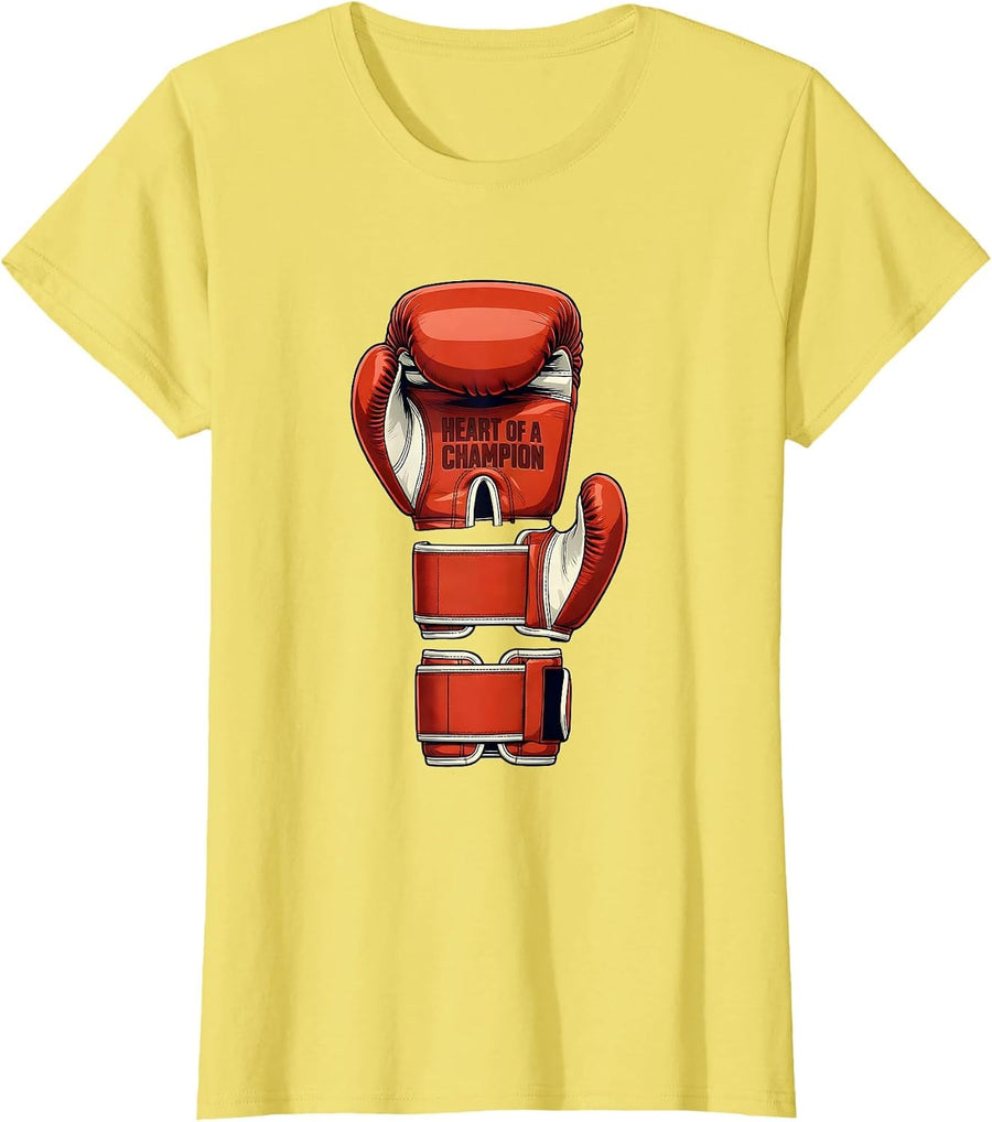 Heart of a Champion Boxing Graphic Design T-Shirt - Lemon Yellow