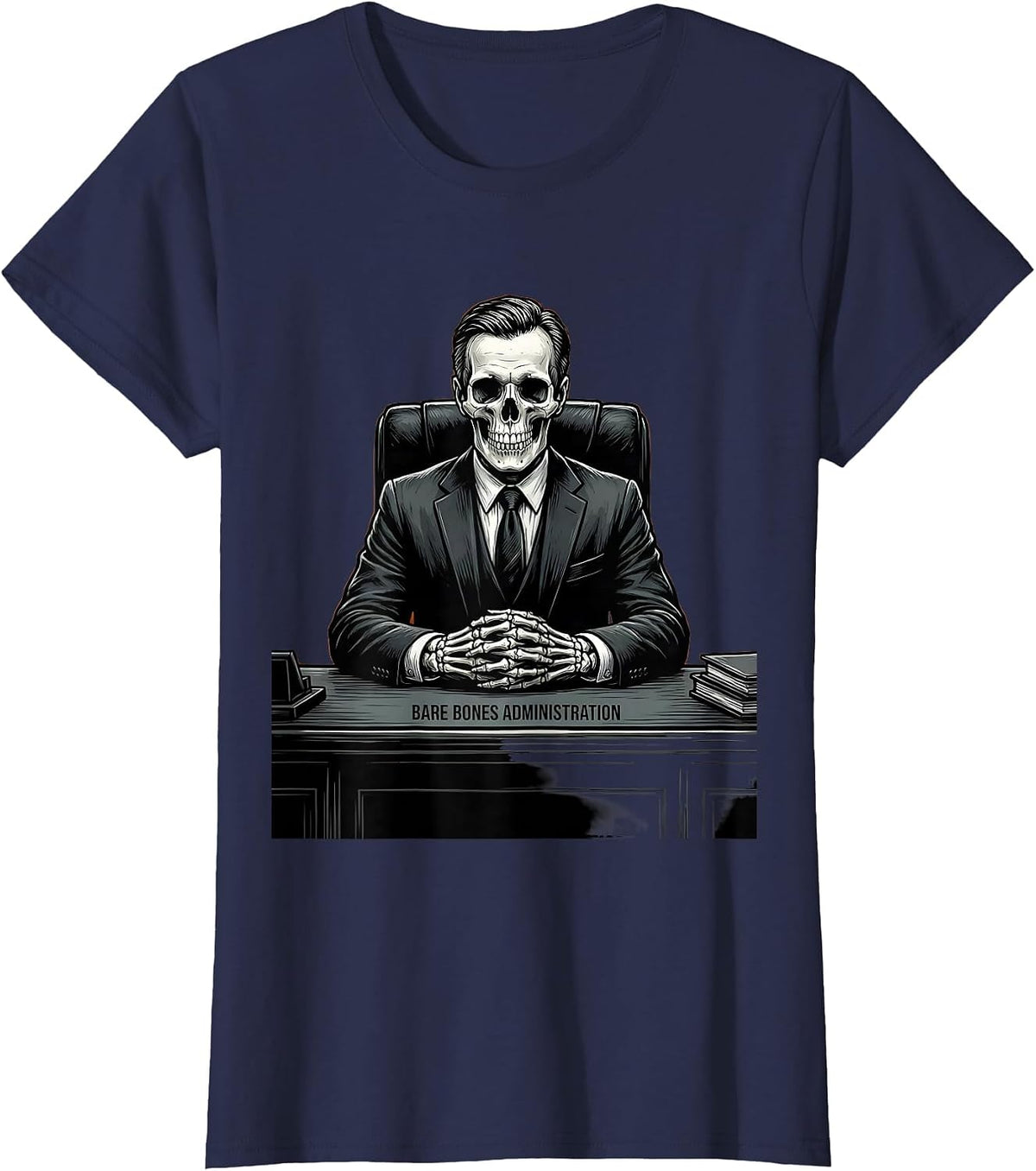 Women's Bare Bones Administration Halloween Principal Design T-Shirt - Navy Blue