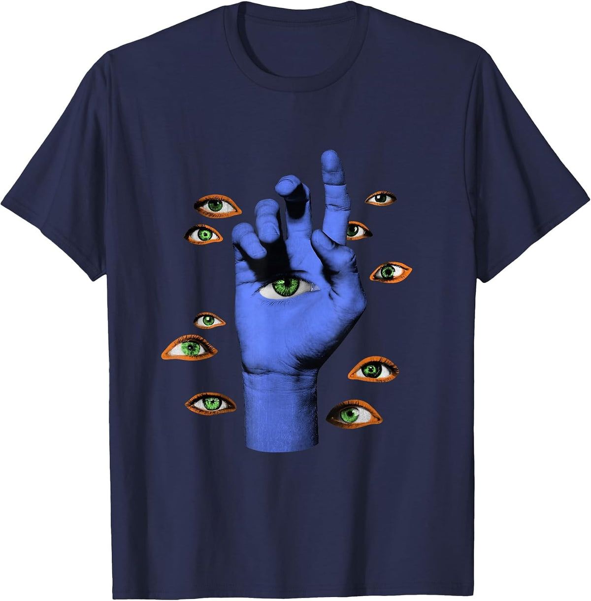 Weirdcore Hand Eyeballs Weird Eyes Goth Grunge Gothic Odd T-Shirt - Navy Blue