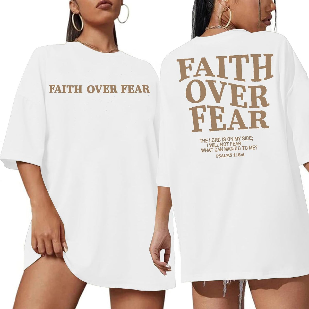 Faith Over Fear Tee Shirt Women Oversized Christian Religious Sayings Tshirts Short Sleeve Tee Tops - White