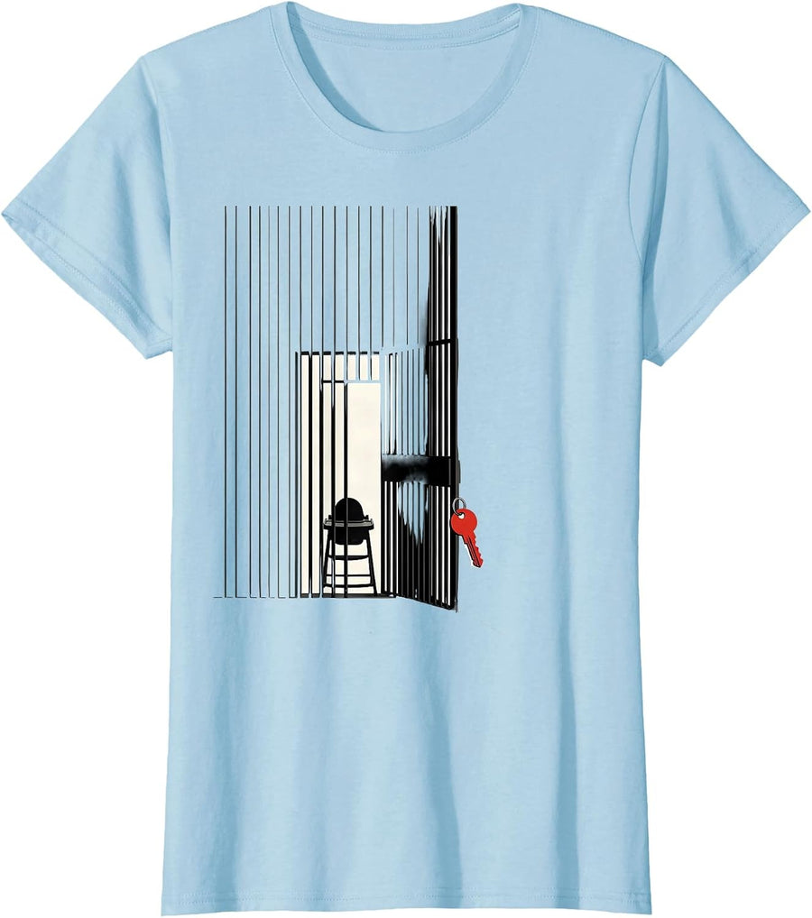 Women's Barred Cell Door Funny Police Officer Corrections Officer T-Shirt - Baby Blue