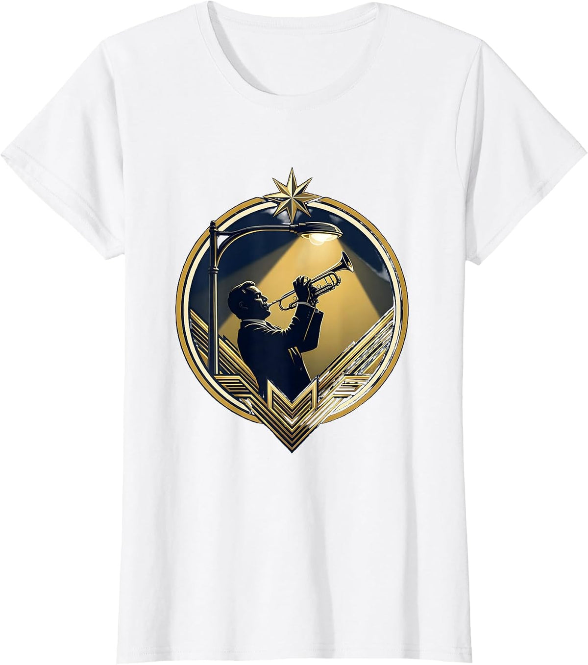 Chicago Jazz Trumpet Player Under Streetlight T-Shirt - White