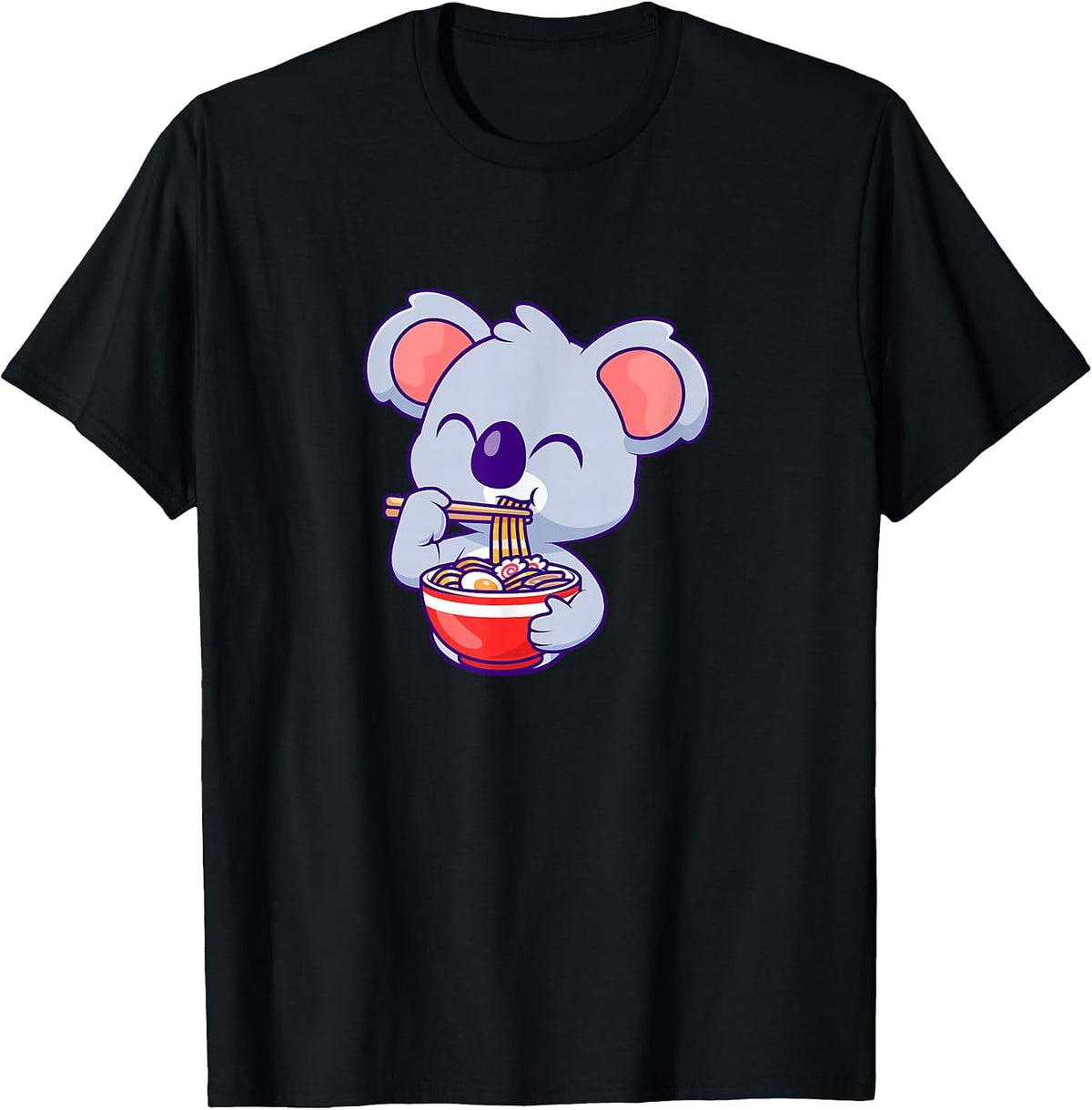 Koala Eating Ramen Noodles Cute Funny Koala Eating Noodles T-Shirt - Black