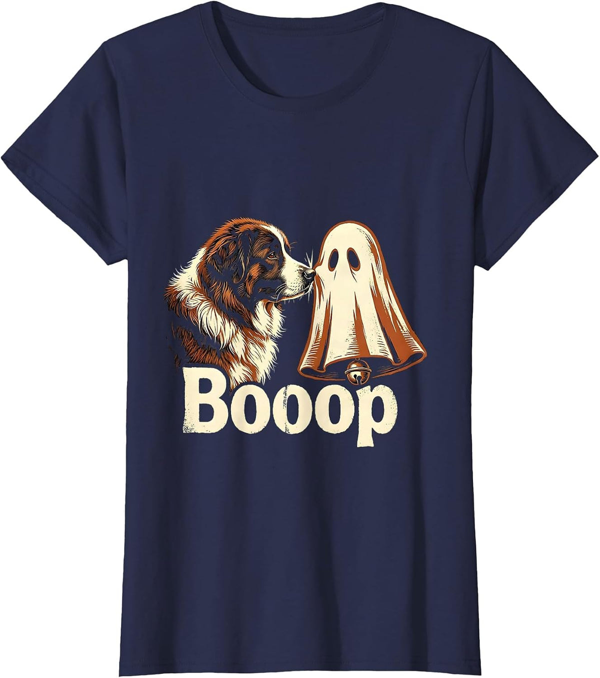 Women's Booop Rubber Stamp Great Pyrenees Ghost Dog Mom Halloween T-Shirt - Navy Blue