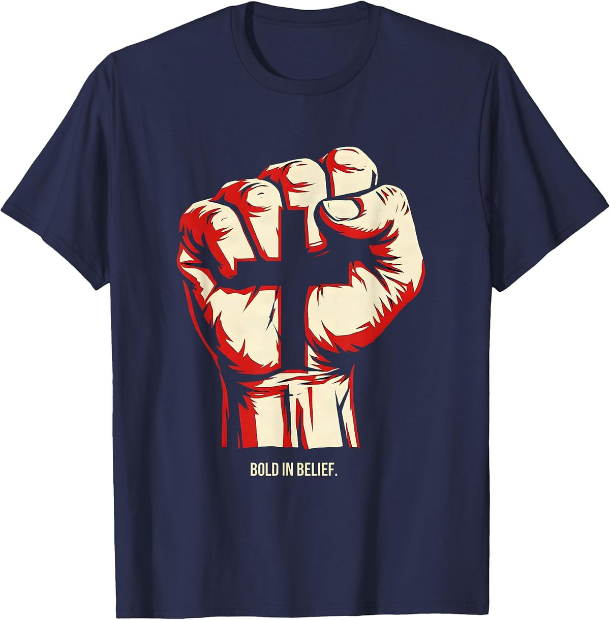 Bold in Belief Faith Over Fear Graphic Design T-Shirt - Navy Blue
