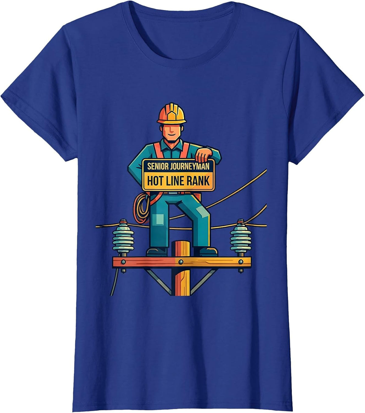 Women's Senior Journeyman Hot Line Rank Funny Electrician Lineman T-Shirt - Royal Blue