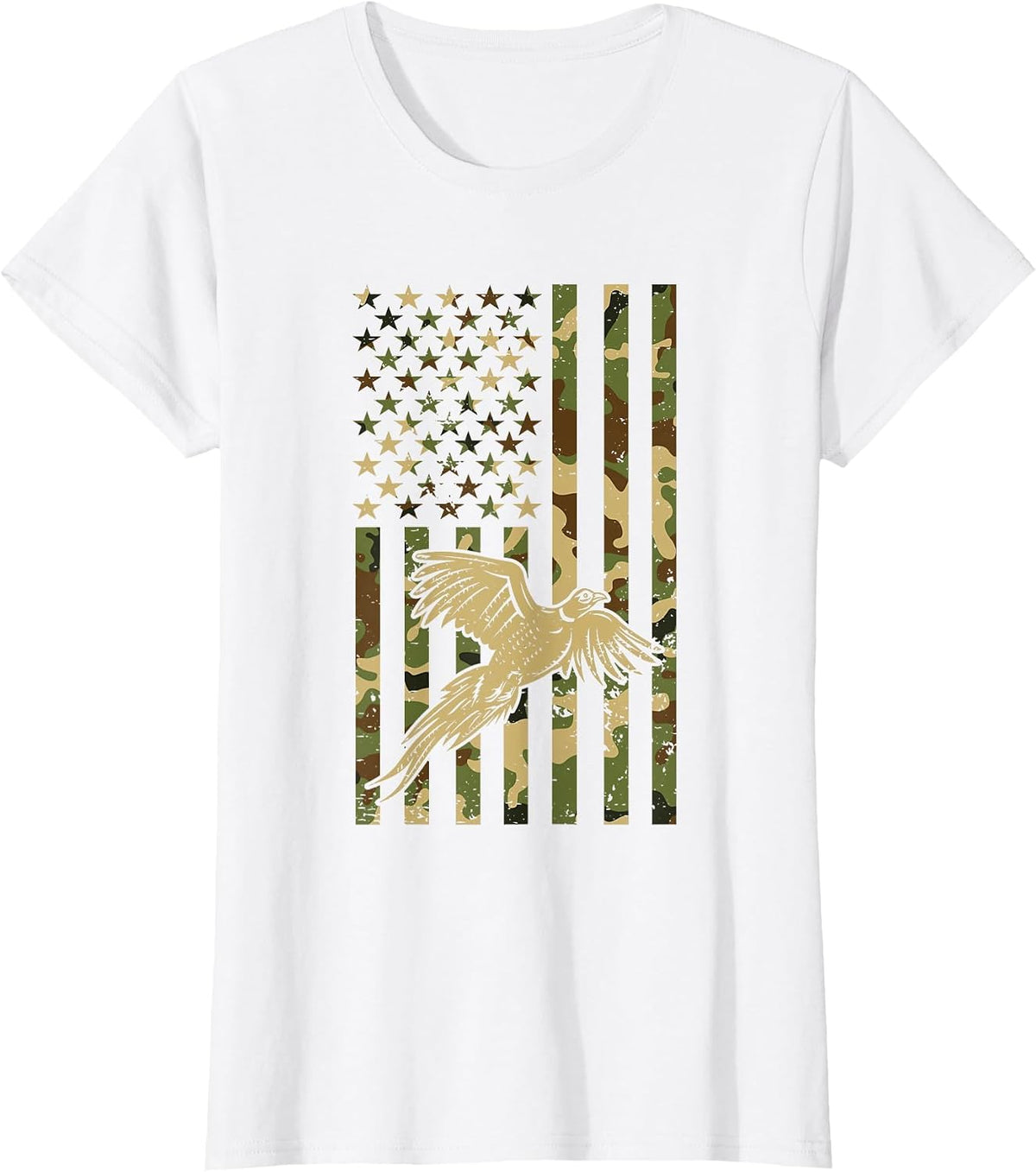 Pheasant Hunting Bird Hunter Hunting American Flag Camo T-Shirt - White