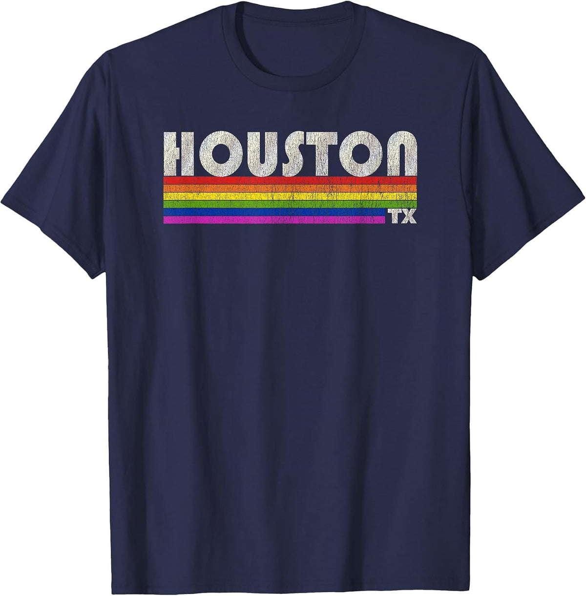 Vintage 80's Style Houston TX Gay Pride Month T-Shirt - Navy Blue