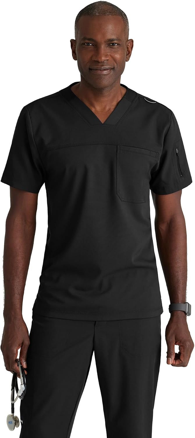 Grey's Anatomy by BARCO Rapid V-Neck Scrub Top For Men, Classic Fit - Black