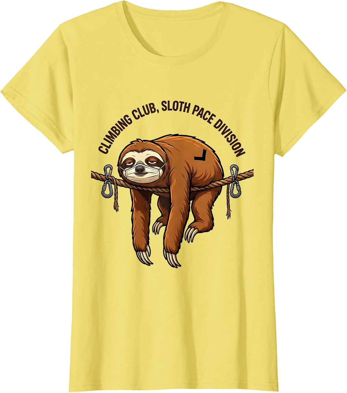 Climbing Club, Sloth Pace Division Funny Sloth Lover Novelty T-Shirt - Lemon Yellow