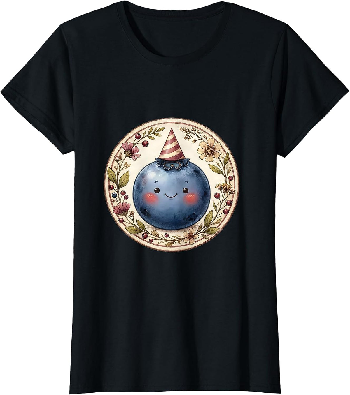 Red White and Blueberries Party Hat Berry Design T-Shirt - Black