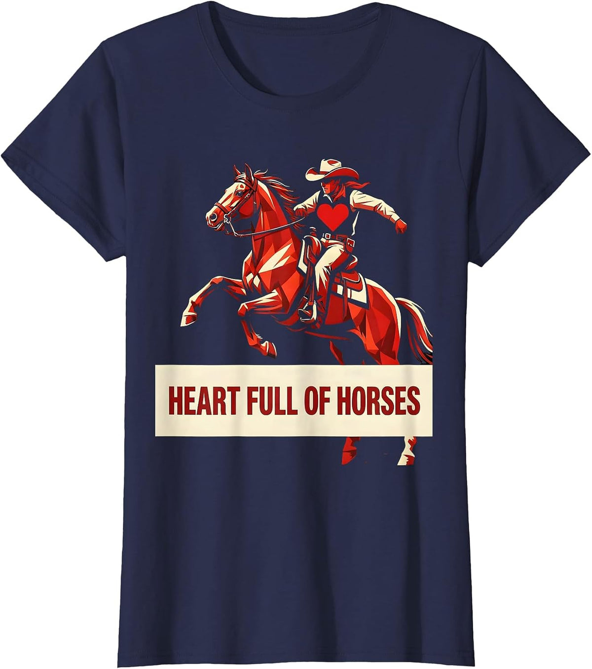 Women's Heart Full of Horses Cowgirl Design T-Shirt - Navy Blue