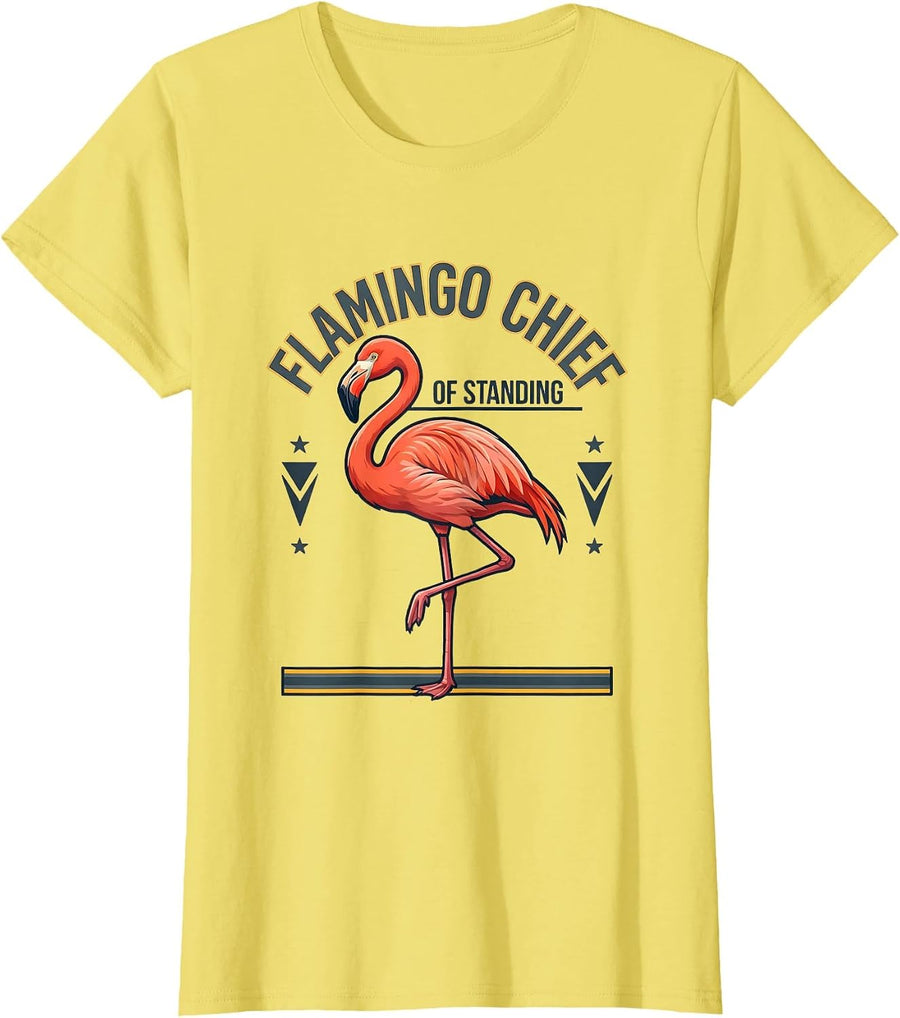 Women's Flamingo Chief Of Standing Funny Flamingo Humor Bird Lover T-Shirt - Lemon Yellow