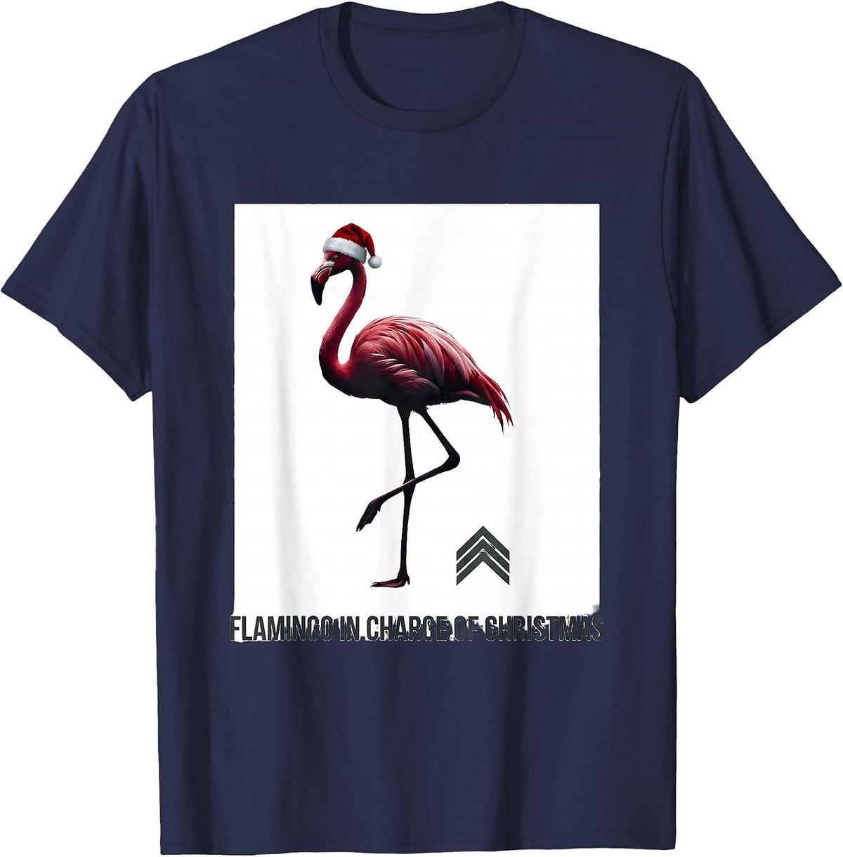 Men's Flamingo in Charge of Christmas Funny Animal Lover Holiday T-Shirt - Navy Blue